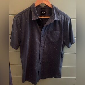 prAna Men’s Button Down Shirt Medium Blue Print Short Sleeve Standard Fit